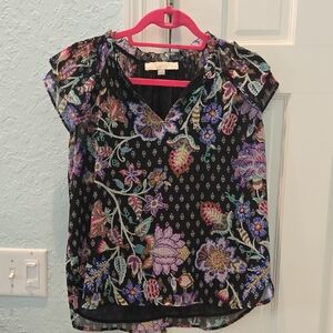 LOFT Black Multicolor Floral Blouse